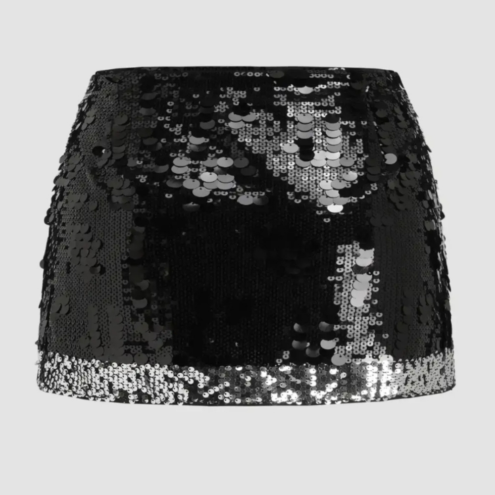 Cider Sequin Low Rise Contrasting Hem Mini Skirt - Picture 3 of 9